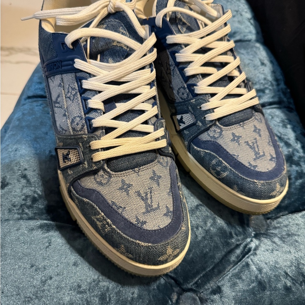 Louis Vuitton Denim Monogram Sneakers with White Laces